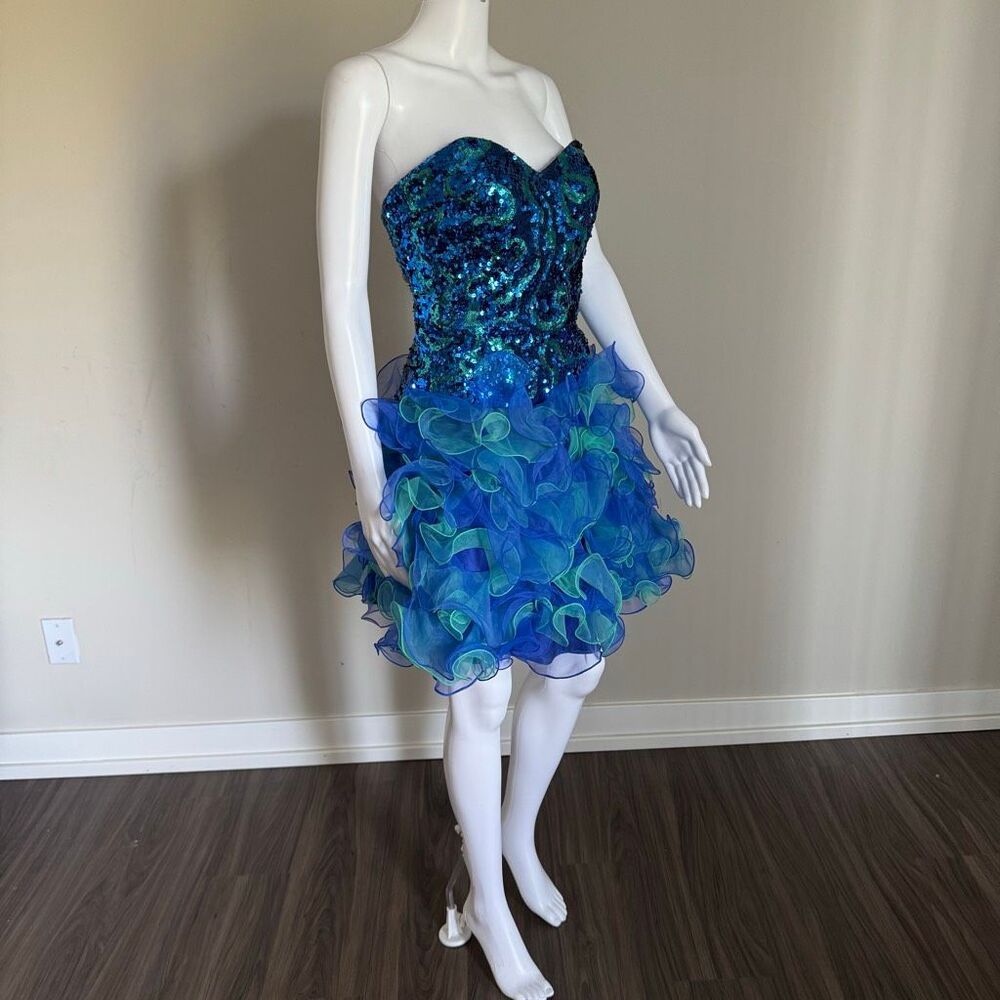 Vintage Under the Sea Carrie Bradshaw Showstopper Sequin & Ruffle Mini Dress